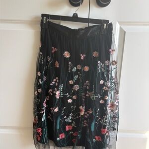 Floral Embroidered Black Skirt